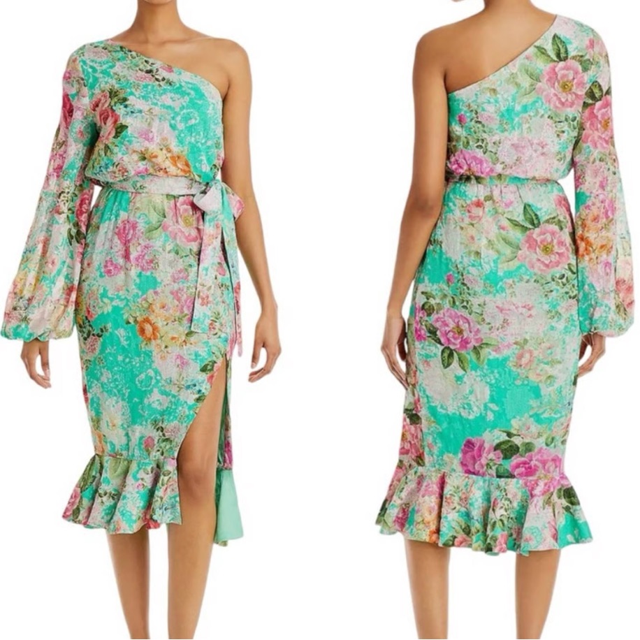 Nwt Hemant & Nandita Anka Dress In Spring Green One Shoulder Size 0